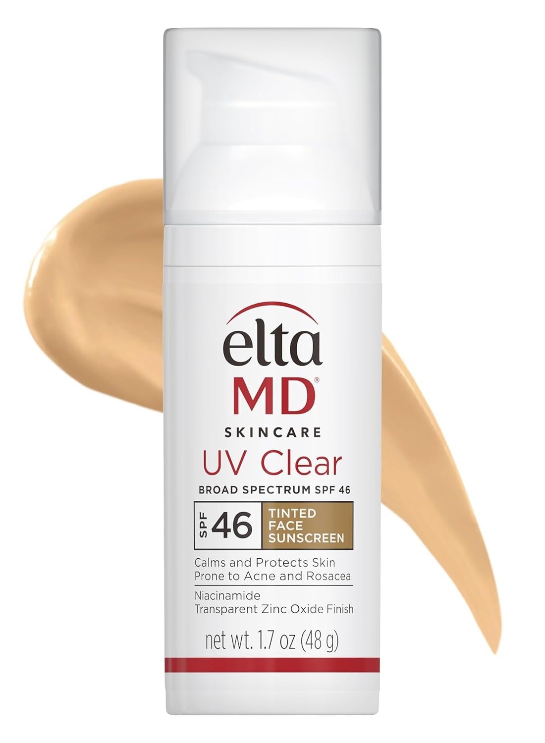 UV Clear Tinted Face Sunscreen, SPF 46 Oil- Free Tinted Sunscreen with Zinc Oxide, Dermatologist Recommended Sunscreen, 1.7 oz Pump