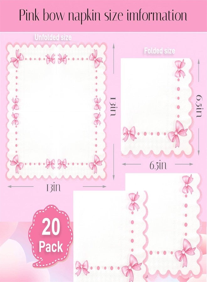 Haptda Pink Bow Napkins 6.5" 3-Ply Scalloped Cocktail Paper Napkin for Baby Shower Girl Women Coquette Birthday Décor Pink Bow Theme Party Decorations Supplies 20pcs - Image 3