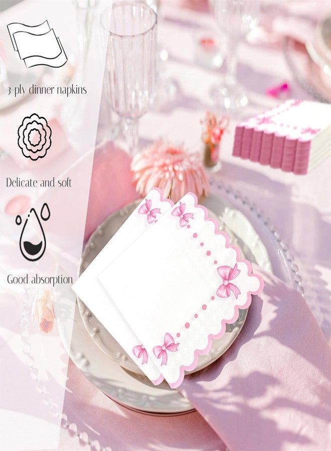 Haptda Pink Bow Napkins 6.5" 3-Ply Scalloped Cocktail Paper Napkin for Baby Shower Girl Women Coquette Birthday Décor Pink Bow Theme Party Decorations Supplies 20pcs - Image 5
