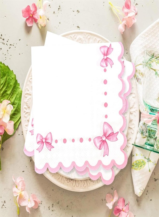 Haptda Pink Bow Napkins 6.5" 3-Ply Scalloped Cocktail Paper Napkin for Baby Shower Girl Women Coquette Birthday Décor Pink Bow Theme Party Decorations Supplies 20pcs - Image 2