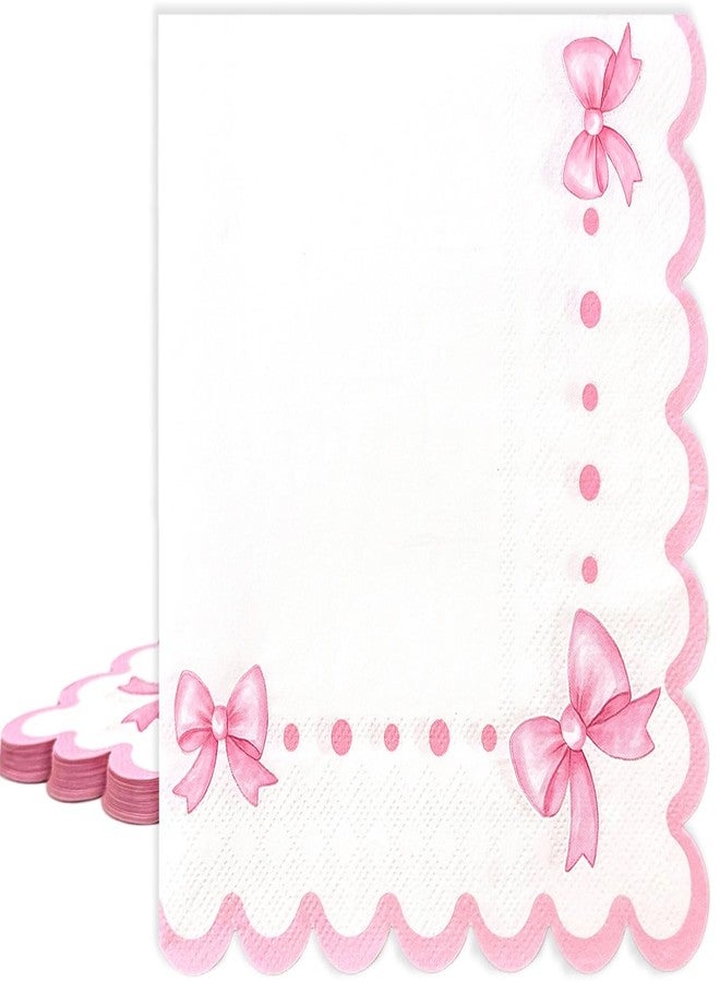 Haptda Pink Bow Napkins 6.5" 3-Ply Scalloped Cocktail Paper Napkin for Baby Shower Girl Women Coquette Birthday Décor Pink Bow Theme Party Decorations Supplies 20pcs - Image 1