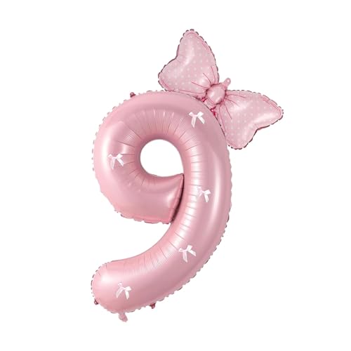 PLAP Birthday Number Balloon Bow Happy Birthday Number Balloon Decoration Pink number 9 - Image 1