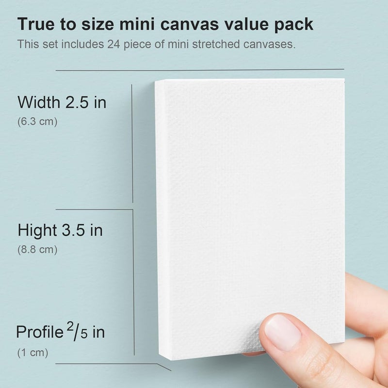 AUREUO Mini Stretched Canvas - 2.5x3.5 Inch / 24 Pack - 2/5 Inch Profile Small Square Canvas - Gift Set Bulk Pack Canvases for Acrylic Painting & Craft - Image 2