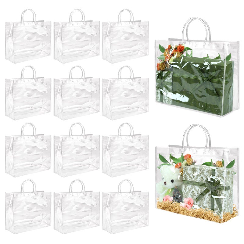 BadenBach 12 PCS Large Clear Gift Bags with Handle,16"x6"x12",Extra Large Plastic Gift Bags Clear Party Favors Tote Bags Shopping Bags for Boutique Small Business Wedding Birthday Halloween Christmas - Image 1