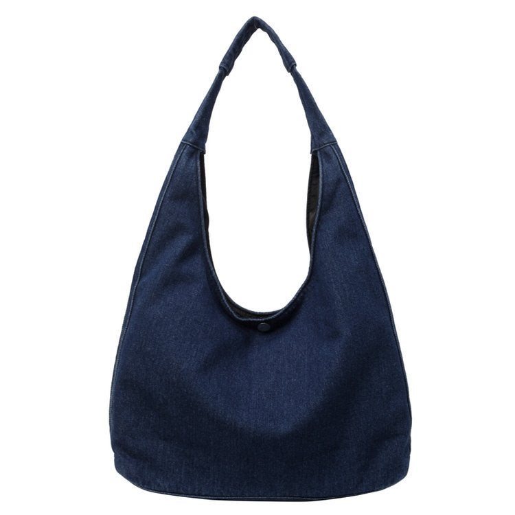 Japan And South Korea Simple Artistic Washed Denim Bag Large Capacity Single Shoulder Handbag Casual Shopping Bag - Image 1