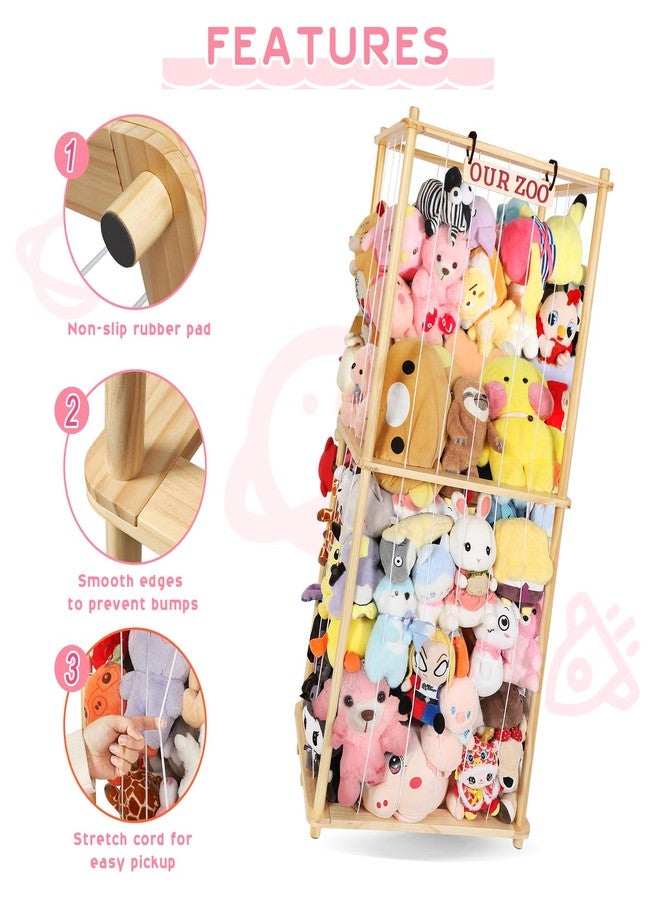 Fuilee Extra Large Stuffed Animal Storage for Corner Organizer,Premium Wooden Material with Elastic Cord Hold Up to 250 Plush Toys,Stuffed Zoo Animal Holder and Collection for Playroom-Birthday - Image 3