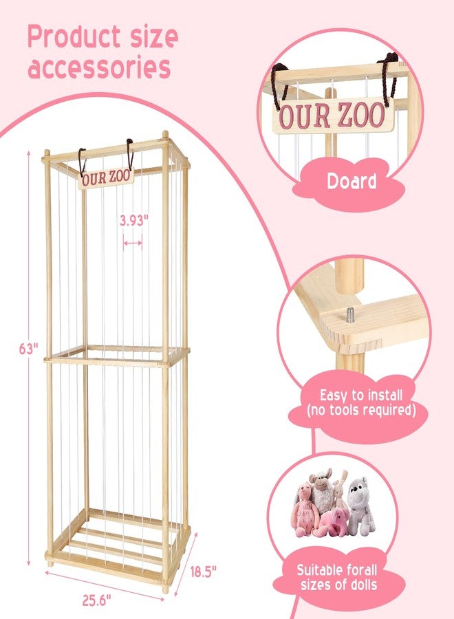 Fuilee Extra Large Stuffed Animal Storage for Corner Organizer,Premium Wooden Material with Elastic Cord Hold Up to 250 Plush Toys,Stuffed Zoo Animal Holder and Collection for Playroom-Birthday - Image 2