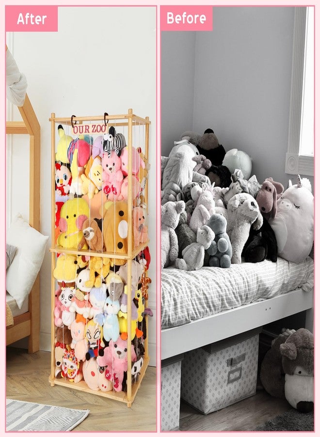 Fuilee Extra Large Stuffed Animal Storage for Corner Organizer,Premium Wooden Material with Elastic Cord Hold Up to 250 Plush Toys,Stuffed Zoo Animal Holder and Collection for Playroom-Birthday - Image 5