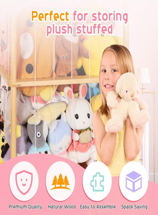 Fuilee Extra Large Stuffed Animal Storage for Corner Organizer,Premium Wooden Material with Elastic Cord Hold Up to 250 Plush Toys,Stuffed Zoo Animal Holder and Collection for Playroom-Birthday - Image 4
