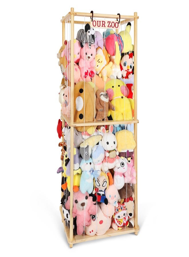 Fuilee Extra Large Stuffed Animal Storage for Corner Organizer,Premium Wooden Material with Elastic Cord Hold Up to 250 Plush Toys,Stuffed Zoo Animal Holder and Collection for Playroom-Birthday - Image 1