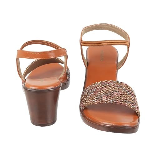 Mochi Women Tan Synthetic Leather Block Heel Fashion Sandal UK/6 EU/39 (33-435) - Image 5