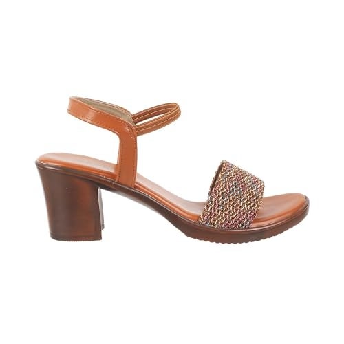 Mochi Women Tan Synthetic Leather Block Heel Fashion Sandal UK/6 EU/39 (33-435) - Image 3