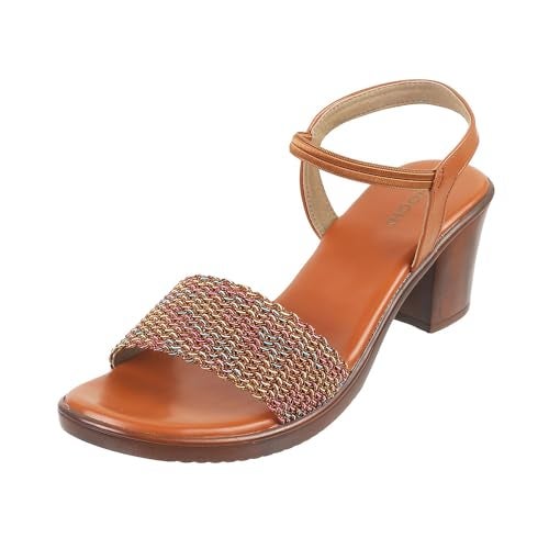 Mochi Women Tan Synthetic Leather Block Heel Fashion Sandal UK/6 EU/39 (33-435) - Image 1