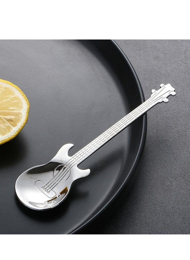 Generic - 1pc Unique Guitar-Shaped Stainless Steel Spoon for Coffee, Tea, Desserts, Ice Cream - Durable Kitchen Accessory with Flatware Design and Rust-Resistant for Long-Lasting Use - Image 1