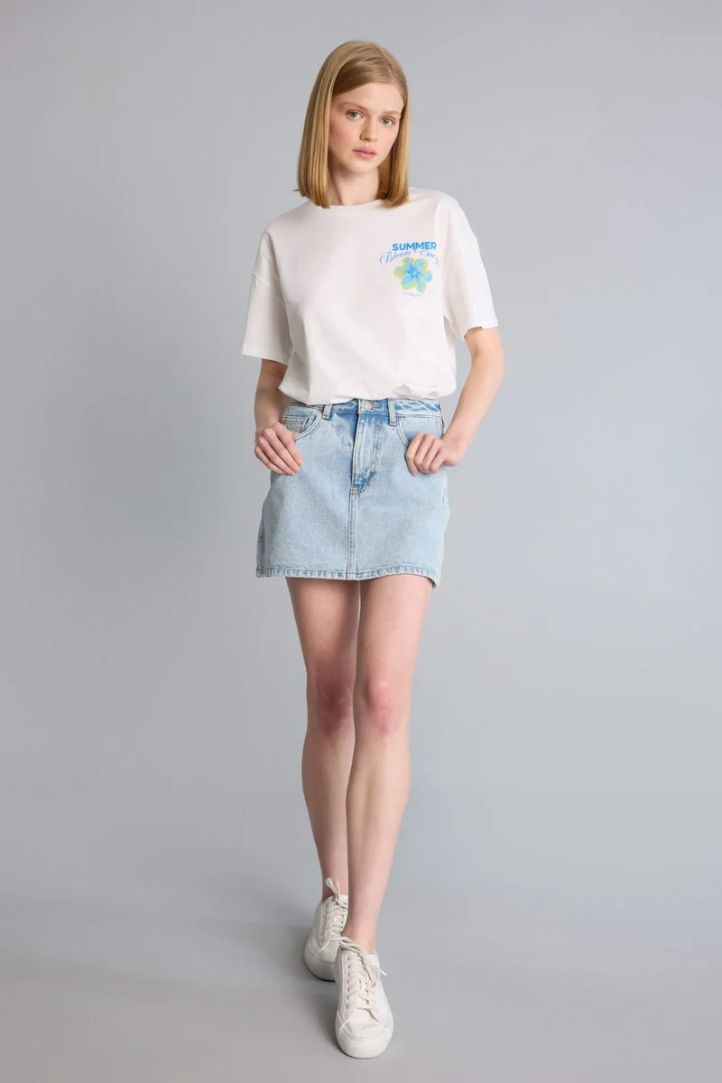 DeFacto Oversize Fit Crew Neck Printed Short Sleeve T-Shirt