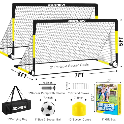BORNEW Kids Soccer Goal for Backyard Set  2 Set of 7X5  6X4 ft Toddler Soccer Nets Training Equipment Soccer Ball Pop Up Portable Soccer Set for Kids and Youth Games and Training Goals Ages 316 Gift - Image 5