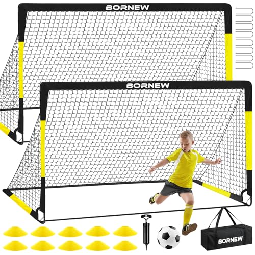 BORNEW Kids Soccer Goal for Backyard Set  2 Set of 7X5  6X4 ft Toddler Soccer Nets Training Equipment Soccer Ball Pop Up Portable Soccer Set for Kids and Youth Games and Training Goals Ages 316 Gift - Image 1