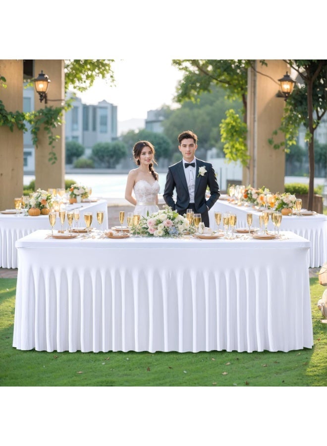 White Table Skirts for Rectangle Tables 6ft Spandex Tablecloths for Wedding Birthday Party Dining Banquet Table - Image 2