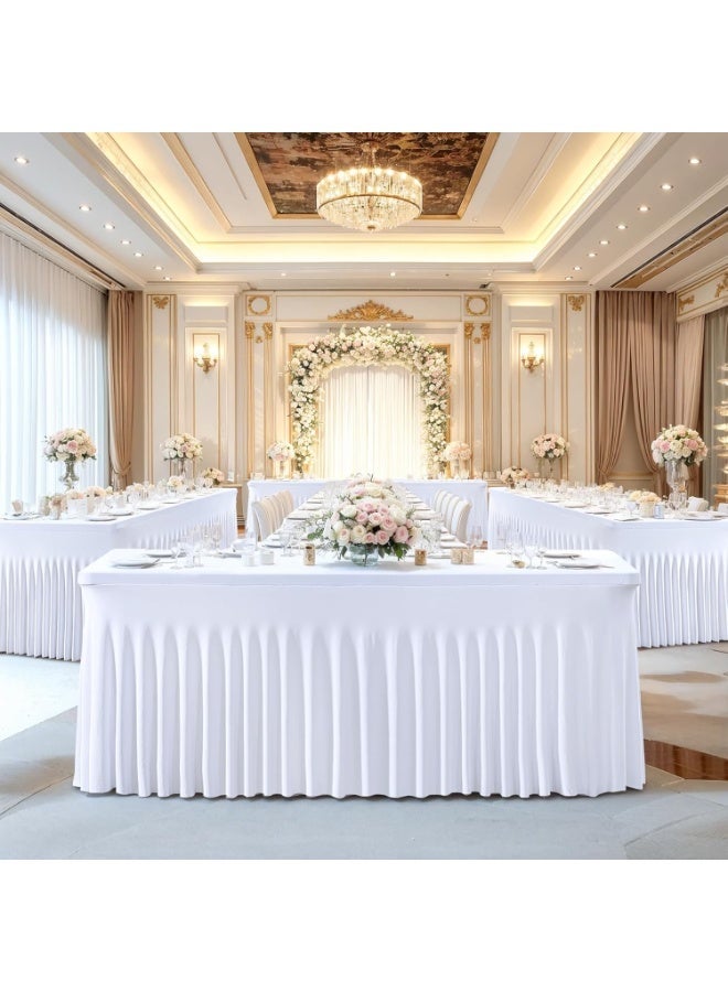 White Table Skirts for Rectangle Tables 6ft Spandex Tablecloths for Wedding Birthday Party Dining Banquet Table - Image 3