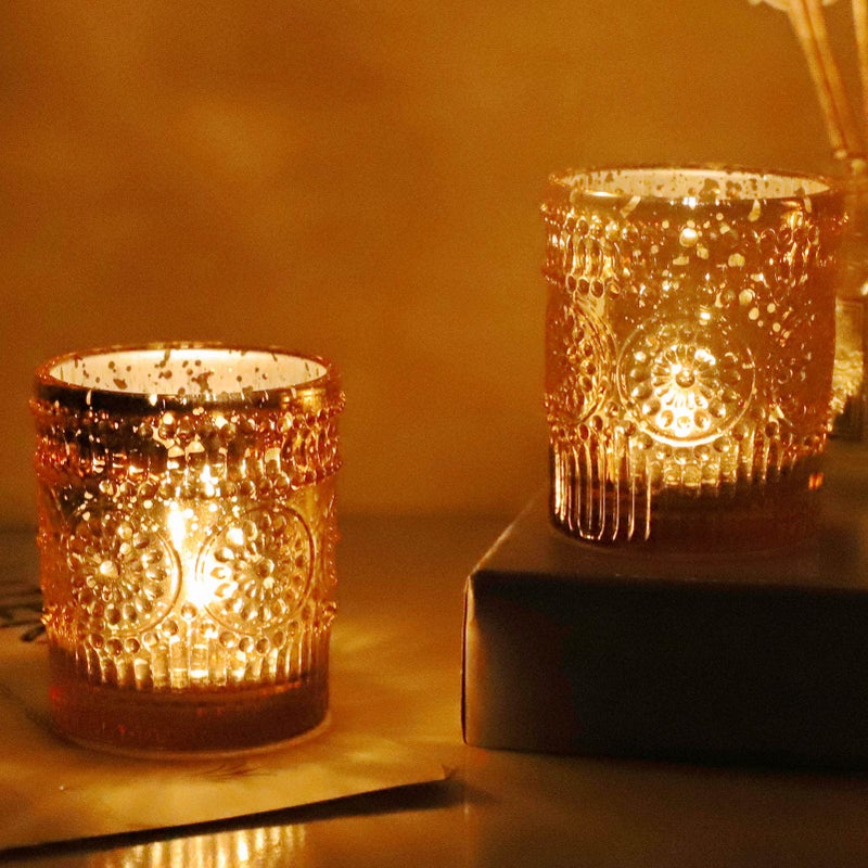 VOHO 24pcs Gold Candle Holders Bulk Votive Candle Holders for Table Centerpiece Mercury Gold Votive Holder for Wedding Dinning Party 21 x 26 WH