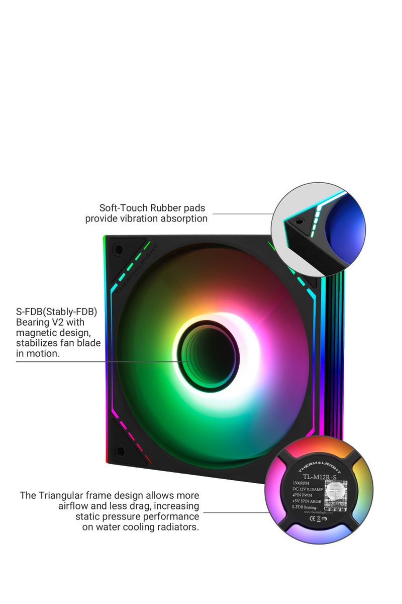 Thermalright TL-M12R-S CPU ARGB Fan 120mm Case Cooler Fan ARGB, 4pin PWM Connector Silent Computer Fan with S-FDB Bearing,Desktop Cooling Inverted Fan has Side ARGB Mirror Light Effect (TL-M12R-S) - Image 2