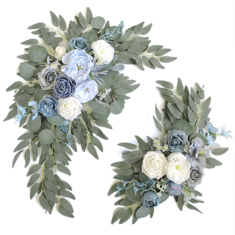Piklado Faux Flower Swag Set of 2 for Wedding Welcome Signs Floral Swag Wedding Reception Ceremony Signs Decor Blue