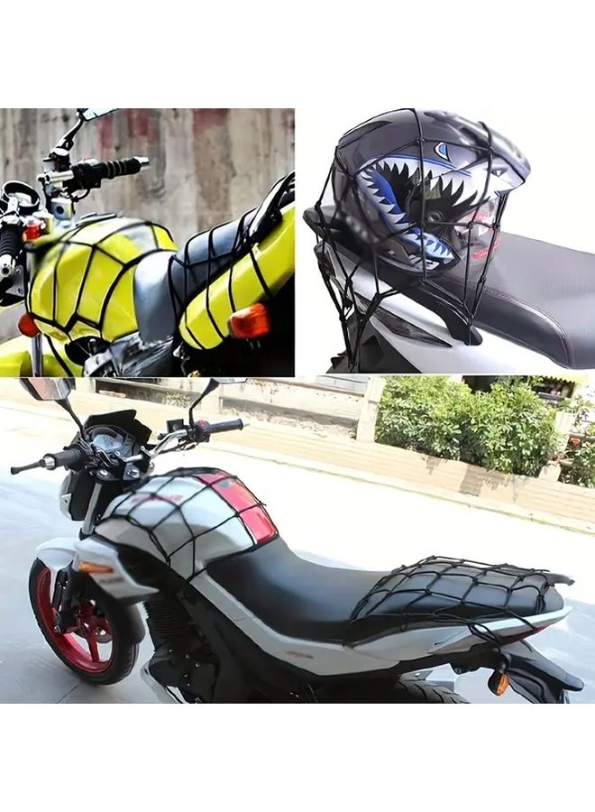 Black Motorcycle Luggage Net 11 81 Inch Adjustable Elastic Cargo Mesh With 6 Hooks - Image 1
