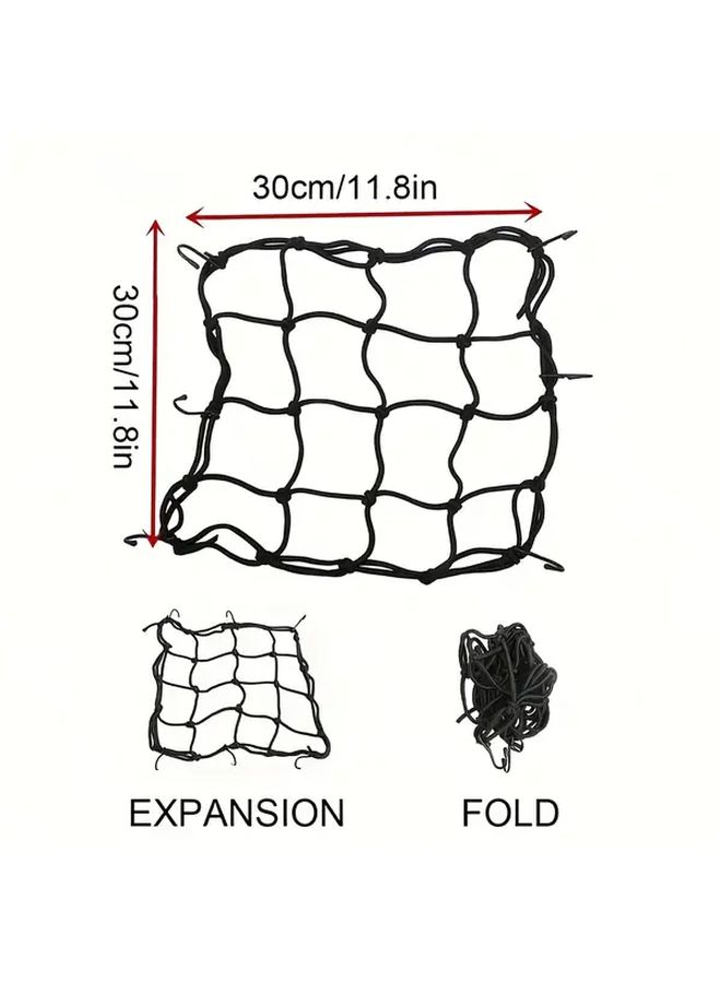 Black Motorcycle Luggage Net 11 81 Inch Adjustable Elastic Cargo Mesh With 6 Hooks - Image 2