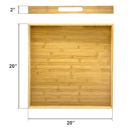 Bamboo Bam & Boo 20" x 20" x 2" Square Natural Bamboo Ottoman Tray with Handles, Bamboo - Image 2