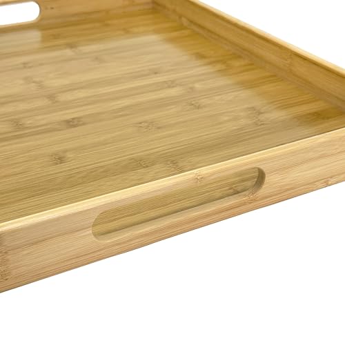 Bamboo Bam & Boo 20" x 20" x 2" Square Natural Bamboo Ottoman Tray with Handles, Bamboo - Image 4