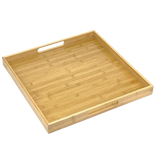 Bamboo Bam & Boo 20" x 20" x 2" Square Natural Bamboo Ottoman Tray with Handles, Bamboo - Image 1