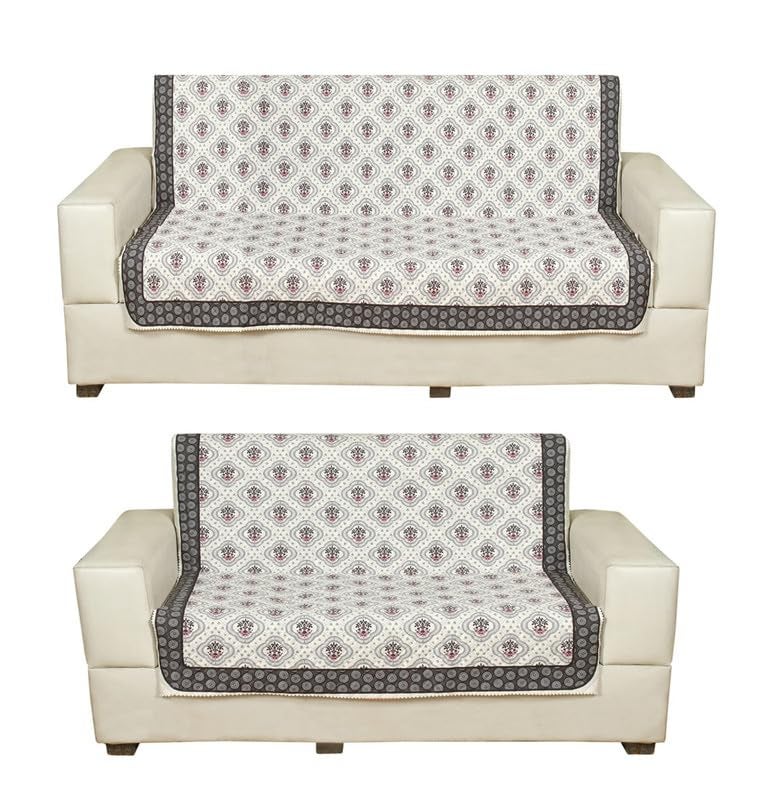 Nendle Premium Touch Soft Velvet Three Layer Quilted Sofa Cover 3 Seater and 2 Seater with Combined seat and Back| Anti-Slip Protector Covers for Living Room, Drawing Room (Ivory, Pack of 3+2) - Image 1