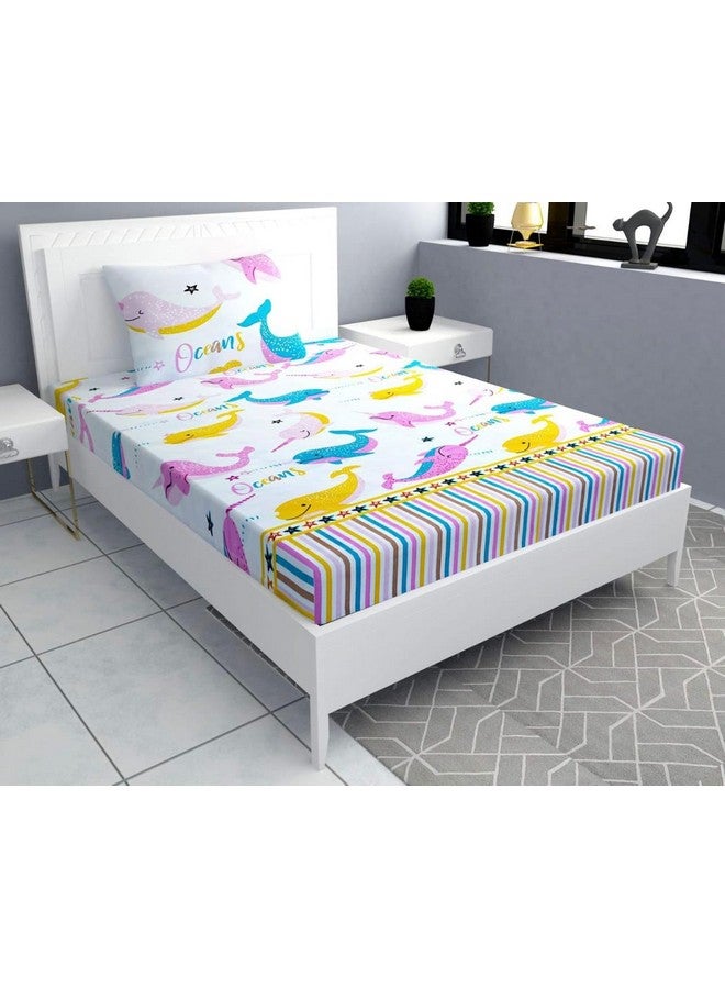 Harbell Home Harbell Home Kids Glace Cotton Elastic Fitted Bedsheet for Single Bed with 1 Pillow Cover - Soft and Breathable Bedding for Children's Room, Cute Prints, Toddler and Children's Bedroom Decor, Design6  - Image 1