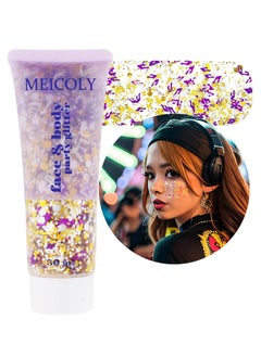 MEICOLY MEICOLY Face Glitter Makeup for Music Festival,Country Concert Outfits for Women,Gold Silver Purple Body Glitter,Music Festival Country Concert Accessories,Glitter Face Paint for Music Festival,50ml  - Image 1
