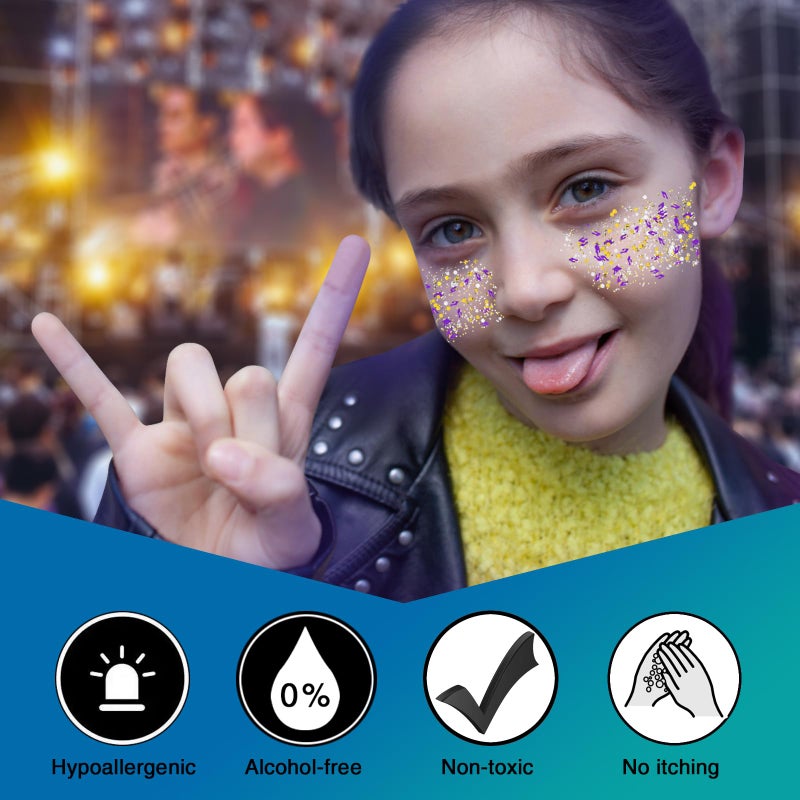 MEICOLY Face Glitter Makeup for Music Festival,Country Concert Outfits for Women,Gold Silver Purple Body Glitter,Halloween Party Accessories Glitter Face Paint,50ml - Image 5
