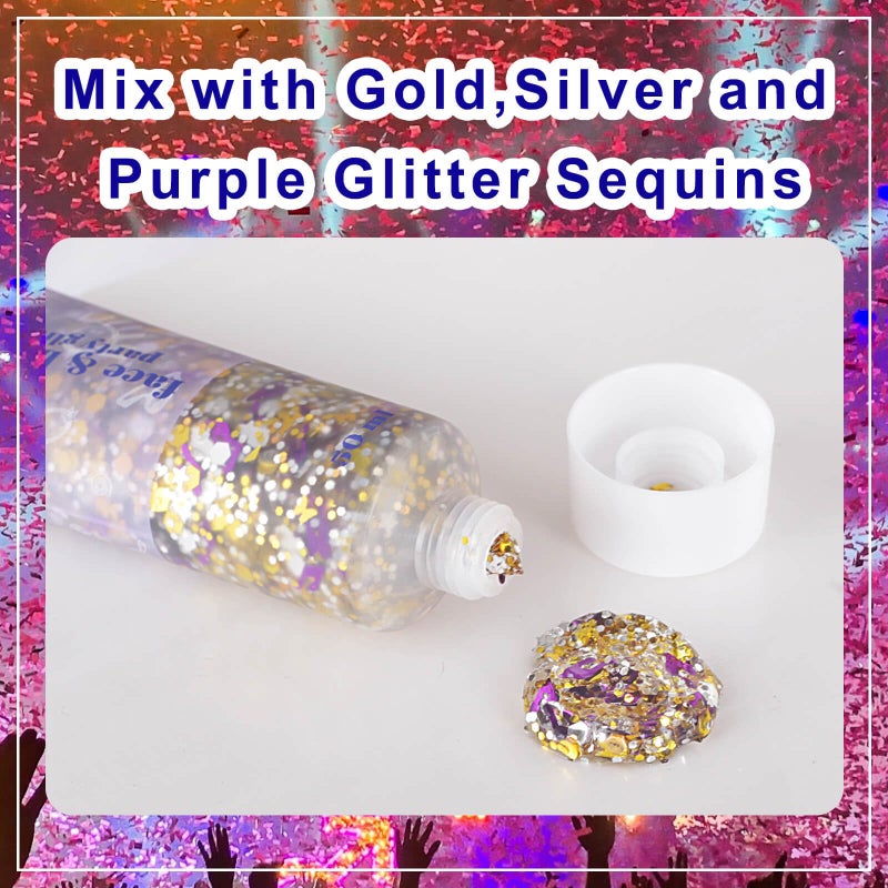 MEICOLY Face Glitter Makeup for Music Festival,Country Concert Outfits for Women,Gold Silver Purple Body Glitter,Halloween Party Accessories Glitter Face Paint,50ml - Image 3