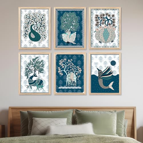 walllane - Madhubani Modern wall art painting with frame for home decoration/Wall decor paintings for living room, Framed poster (10x13 inch, F) - Image 1