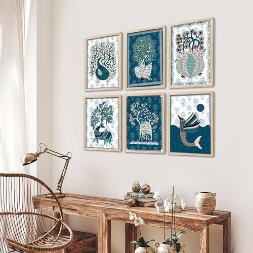 walllane - Madhubani Modern wall art painting with frame for home decoration/Wall decor paintings for living room, Framed poster (10x13 inch, F) - Image 3