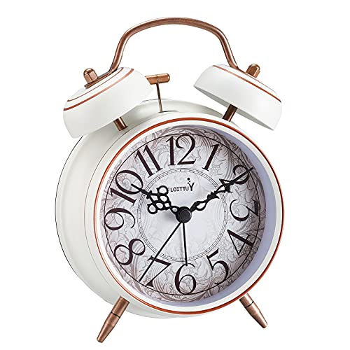 FLOITTUY Loud Alarm for Deep Sleepers 4'' Retro Twin Bell Alarm Clock with Backlight for Bedroom and Home Decoration(Retro White) - Image 1