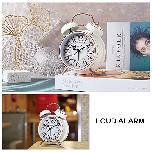 FLOITTUY Loud Alarm for Deep Sleepers 4'' Retro Twin Bell Alarm Clock with Backlight for Bedroom and Home Decoration(Retro White) - Image 3