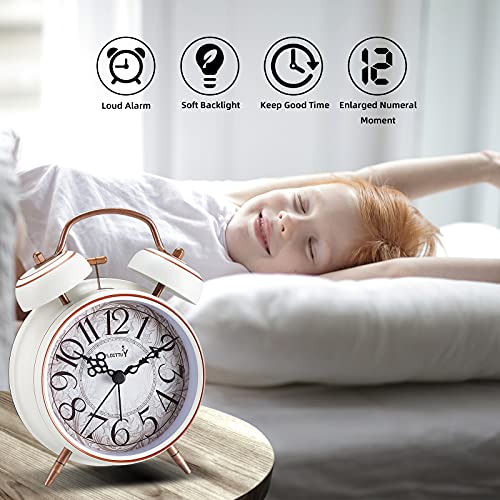 FLOITTUY Loud Alarm for Deep Sleepers 4'' Retro Twin Bell Alarm Clock with Backlight for Bedroom and Home Decoration(Retro White) - Image 2