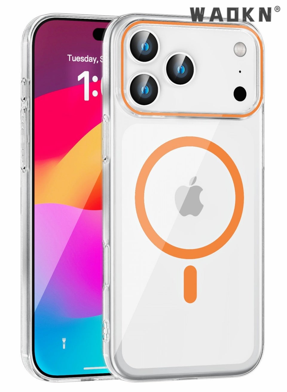 WAOKN Non yellowing phone case, suitable for iPhone 17 Pro max phone case, transparent magnetic all inclusive anti drop protection phone case, integrated high transparency phone case, comfortable to f