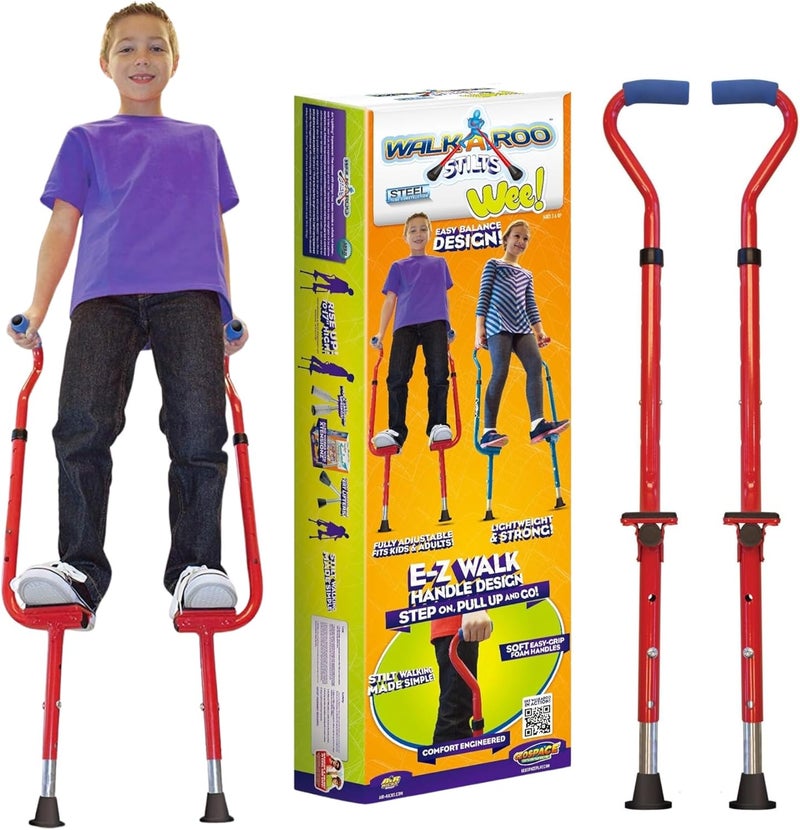 Geospace Adjustable Walkaroo Steel Wee Balance Stilts for Kids - Indoor/Outdoor Play, Exercise, Steel Stilts for Kids- Up to 120 lbs, Height Adjustable Walking Stilts, Kids Stilts -RED - Image 1