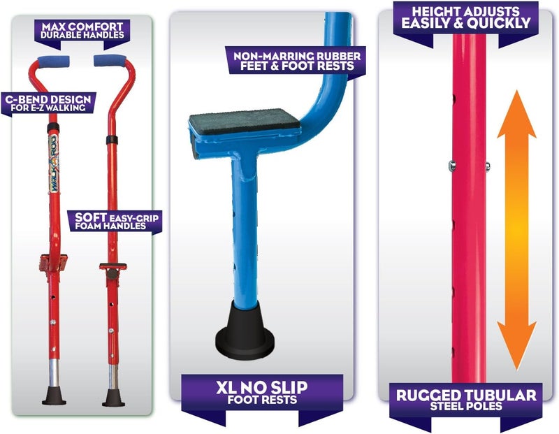Geospace Adjustable Walkaroo Steel Wee Balance Stilts for Kids - Indoor/Outdoor Play, Exercise, Steel Stilts for Kids- Up to 120 lbs, Height Adjustable Walking Stilts, Kids Stilts -RED - Image 3