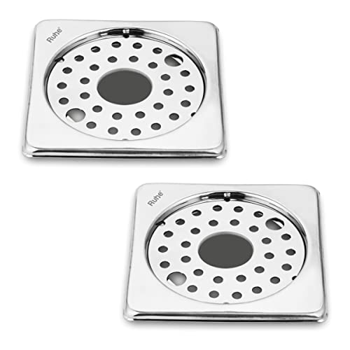 Ruhe® Plain Neon Square Flat Cut Floor Drain (5 x 5 inches) with Lock and Hole | Premium Stainless Steel Floor Drainer for Home, Kitchen, Bathroom and Balcony | Waste Water Drainage Jali - Image 1