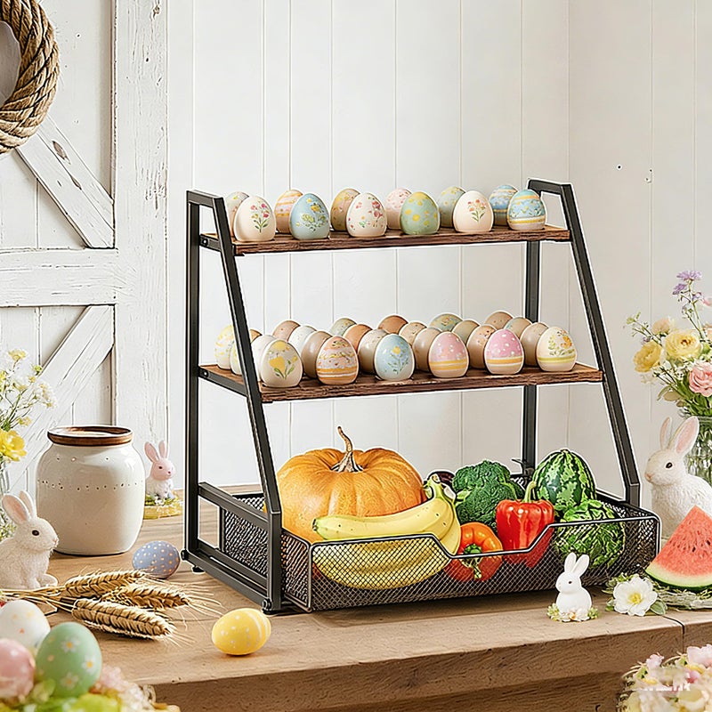 Wolera 3-Tier Wooden Fresh Egg Holder Countertop With Basket for 36+90 Eggs, Wooden Egg Holder Countertop with Carry Handle for Gathering 150+ Eggs, Duck, and Quail Eggs - Image 2