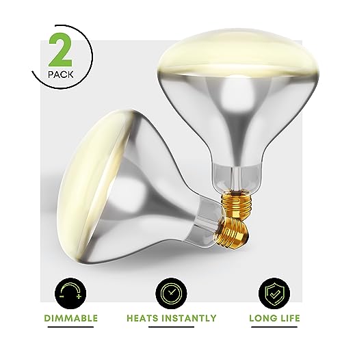 KOR 250R40/1 250-Watt, Incandescent R40 Reflector, Clear Head Lamp, Heat Flood Lamp Light Bulb, E26 Standard Medium Screw Base, 120V, 6,000 Hour Rated (Pack of 2-Clear-Heat Lamps) - Image 3