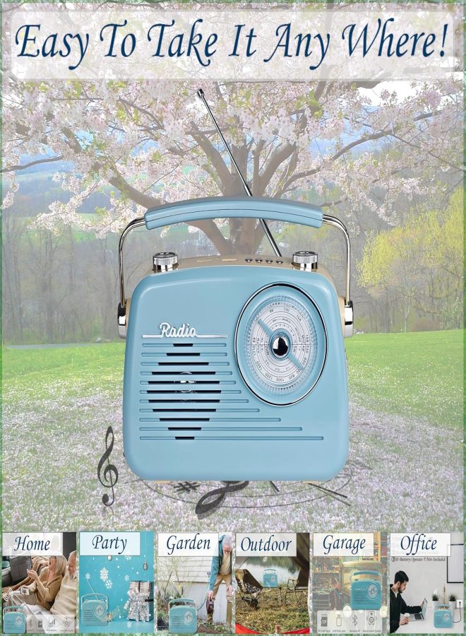 راديو FM قصير الموجة بتقنية بلوتوث بتصميم كلاسيكي (قرص كبير)، يدعم تشغيل بطاقة TF/USB، استقبال إشارة قوي، يعمل بالبطارية أو بالكهرباء، سهل الاستخدام، أزرق - Image 4