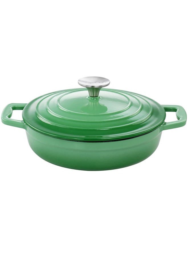 MegaChef 2 Quart Round Enameled Cast Iron Braiser Pan (Green) - Image 2