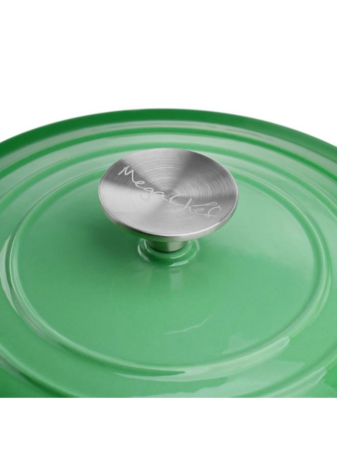 MegaChef 2 Quart Round Enameled Cast Iron Braiser Pan (Green) - Image 4